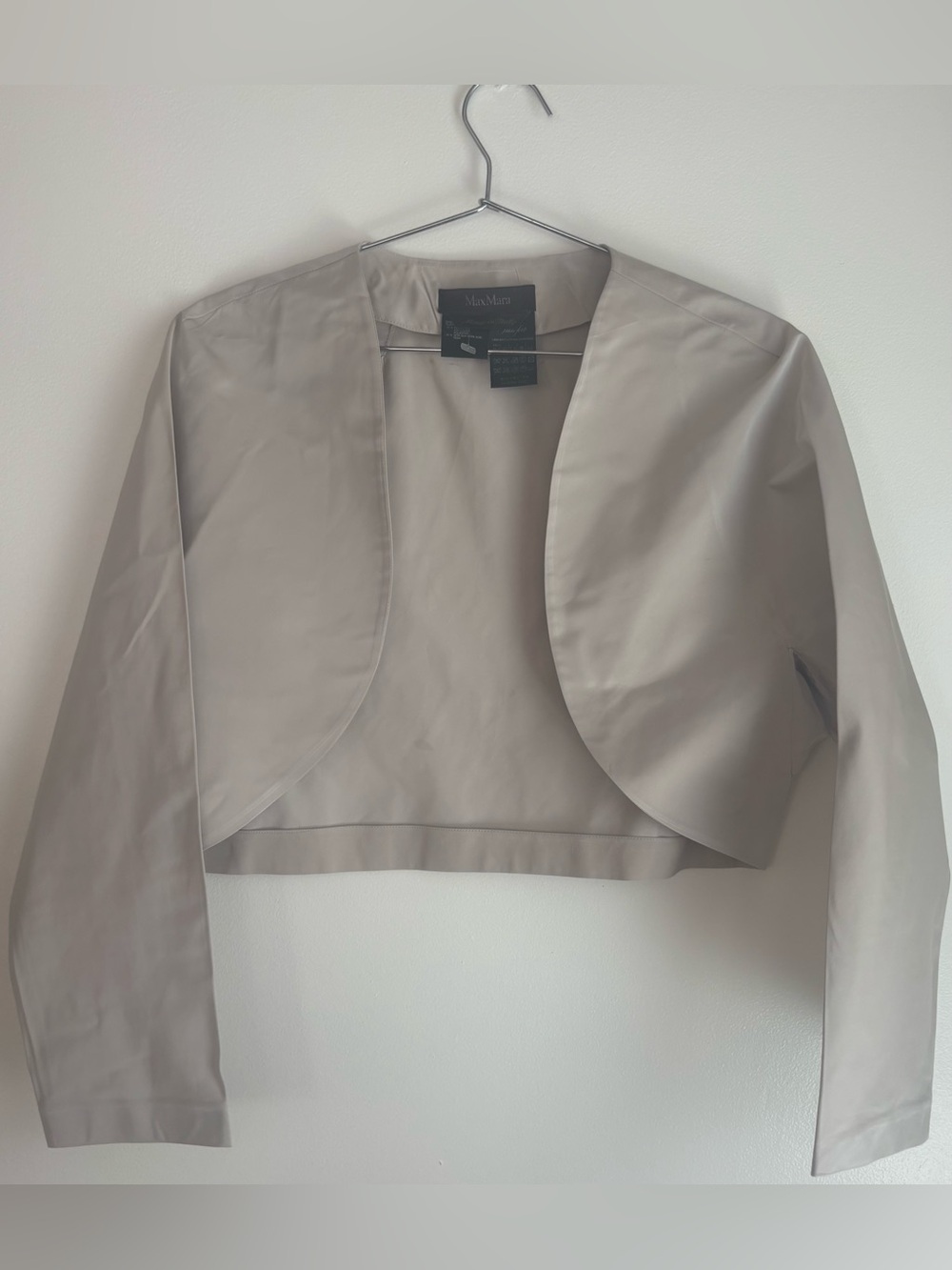Max Mara Silk-Blend Bolero Jacket beige Cropped Open-Front Sz 12